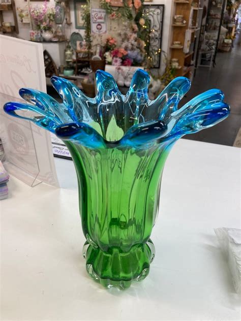 Green And Blue Art Glass Vase Etsy