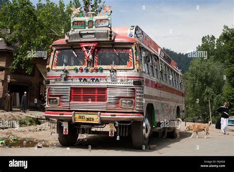 Decorated Kashmiri Bus In Himalayan Mountain Village Stock Photo Alamy