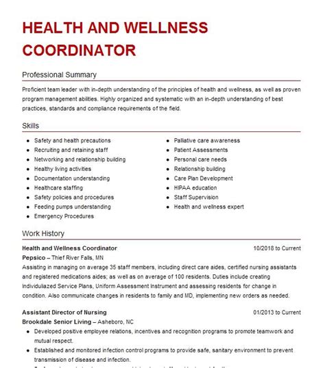 Hr Benefits Coordinator Health And Wellness Resume Example