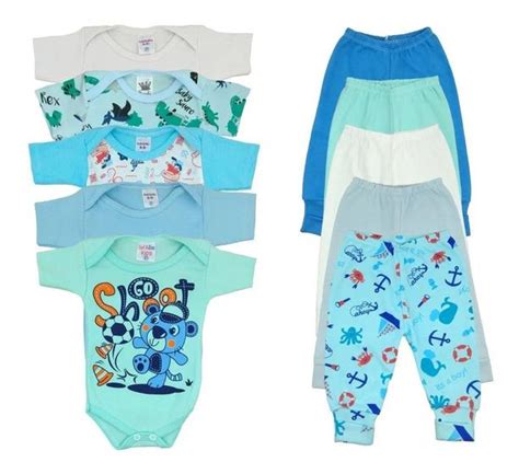 Kit Roupa De Bebê 10 Peças Body Manga Curta e Mijão Menino KOALA