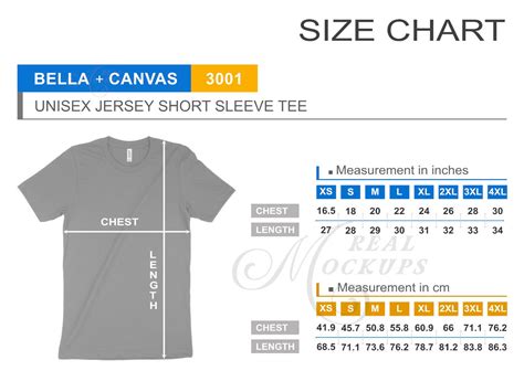 Bella Canvas 3001 Unisex Tee Size Chart T Shirt Size Guide Etsy