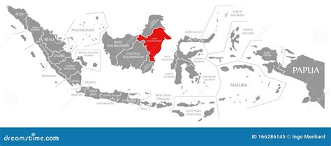 east kalimantan red highlighted  map  indonesia stock illustration