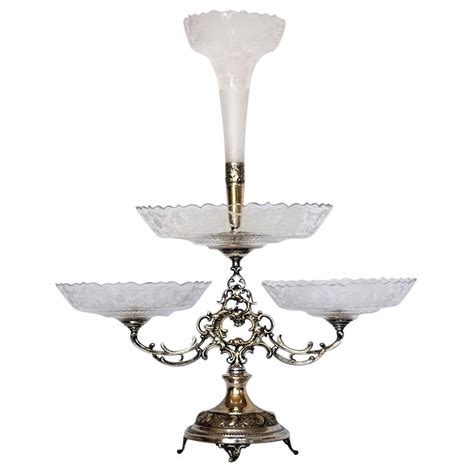 Victorian Handcut Crystal Silver Plate Epergne Centerpiece England 1880 1889 For Sale At