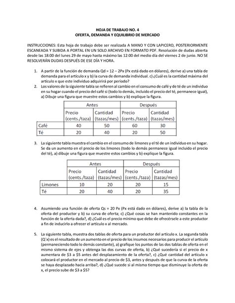 Hoja De Trabajo No Hoja De Trabajo No Oferta Demanda Y