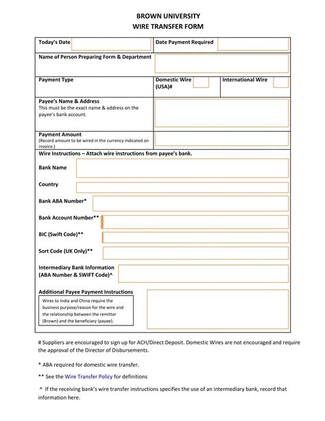 Free Printable Wire Transfer Form Templates Excel Pdf