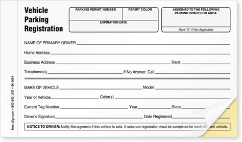 Ncr Part Vehicle Parking Registration Form Sku Bk