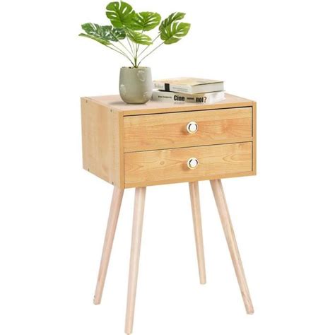 LI GIANTEX Table De Chevet Avec 2 Tiroirs Table De Chevet En Bois