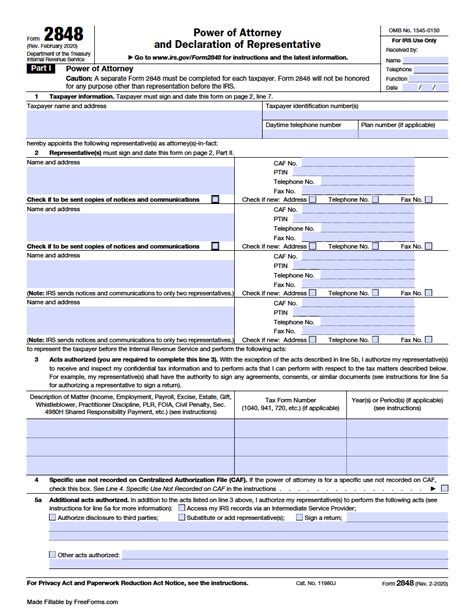 Free IRS Power Of Attorney Form 2848 PDF