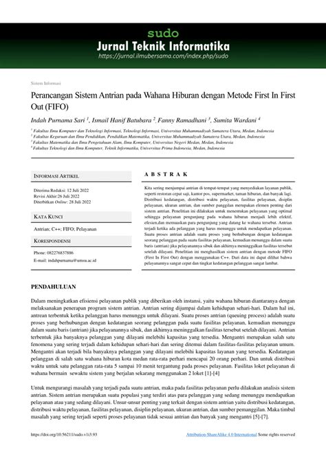 Pdf Perancangan Sistem Antrian Pada Wahana Hiburan Dengan Metode