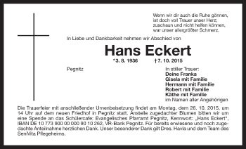 Traueranzeigen Von Hans Eckert Nordbayerischer Kurier