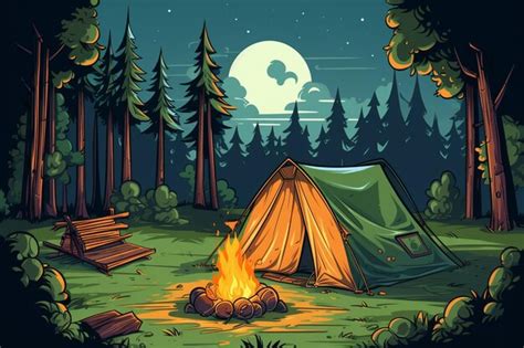 Premium Ai Image Summer Camp With Bonfire Tent Backpack