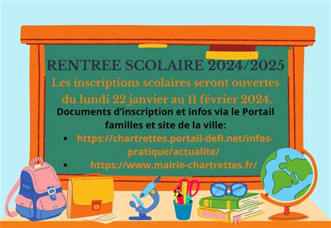 Inscriptions scolaires rentrée 2024 2025 Ville de Chartrettes