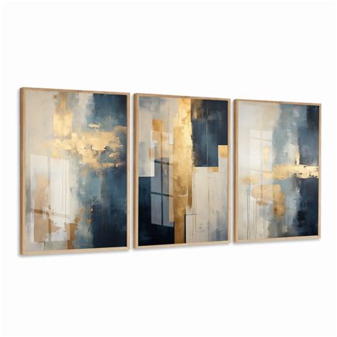 Trio De Quadro Decorativo Tons De Dourado Abstrato Moderno Elo7