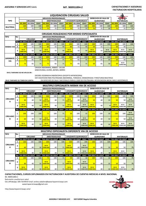 Tabla Liquidacion Cirugias SOAT ISS ASESORIA Y SERVICIOS AYC S A NIT