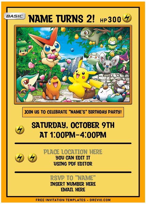 Free Editable PDF – Pokemon Card Birthday Invitation Templates ...