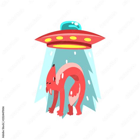 Alien UFO spaceship taking away red fox, flying saucer taking animal ...