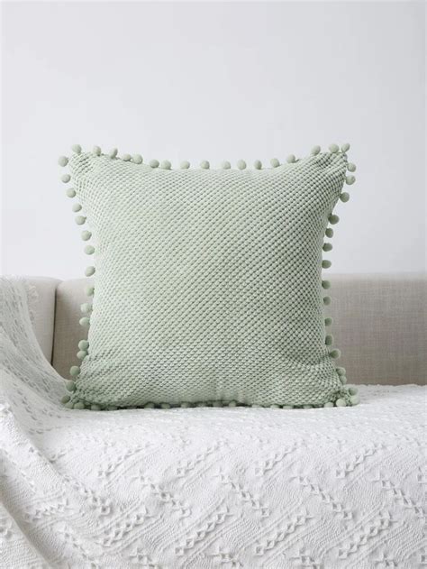 Pc Pom Pom Decor Cushion Cover Without Filler Pillows Green Throw