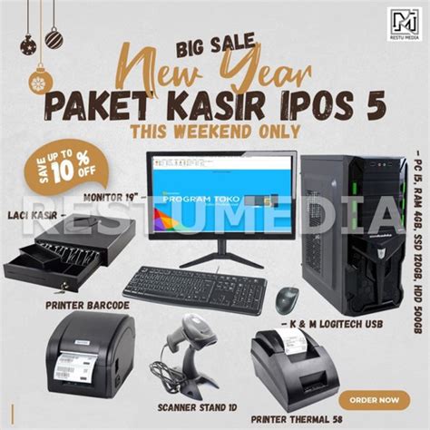 Jual Paket Komputer Kasir Full Set Siap Pakai SSD120Gb IPos 5 Pro