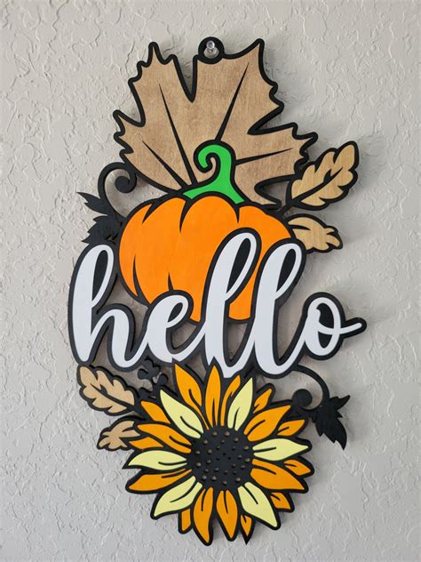 Hello Fall Sign Falll Sign Fall Door Hanger Fall Door Decor Front