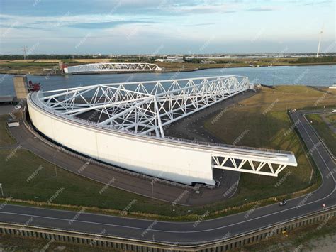 Premium Photo | Aerial shot of the Maeslantkering a storm surge barrier