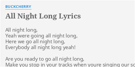 All Night Long Lyrics By Buckcherry All Night Long Yeah