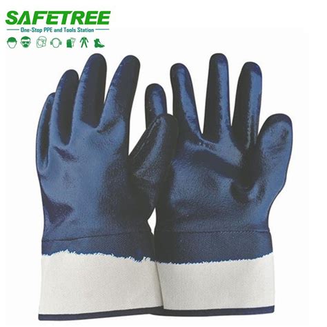 Safetree Ce En Safety Cuff Full Dipped Nitrile Gloves With Jersey