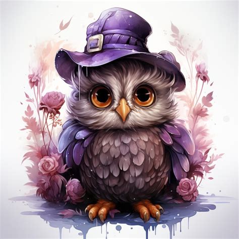 Premium Photo There Is A Cartoon Owl Wearing A Purple Hat And Sitting