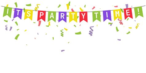 Its Party Time Banner Colorfull Bunting Flags With Confetti And