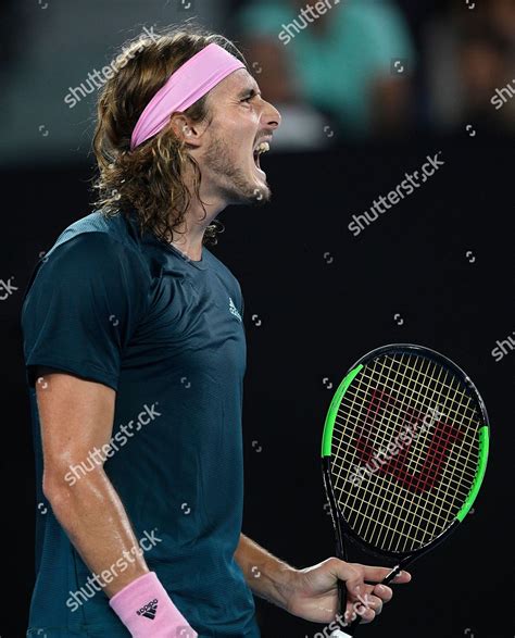 Greeces Stefanos Tsitsipas Reacts During His Editorial Stock Photo