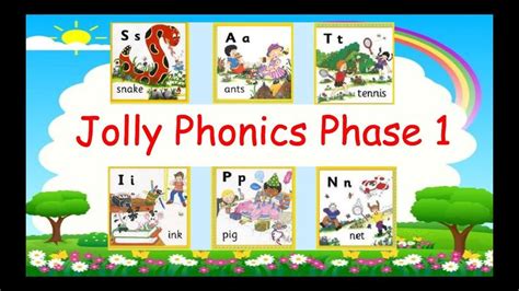 an image of jolly phonics phase 1 with pictures on the front and back