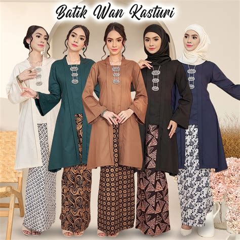 Wan Kasturi Batik Baju Kebarung Kebaya Baju Kurung Moden Longgar Kebarung Labuh Ironless Kain