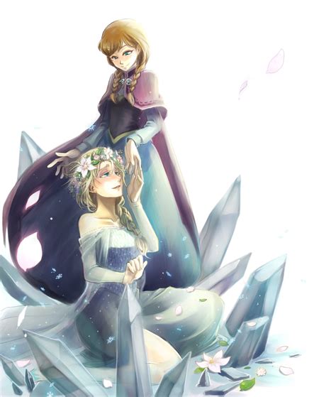 Safebooru 2girls Anna Frozen Bare Shoulders Blonde Hair Blue Dress