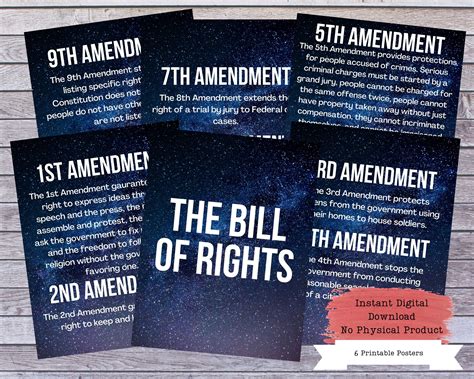 Bill Of Rights Printable Poster Set Us Constitution Wall Art Ph