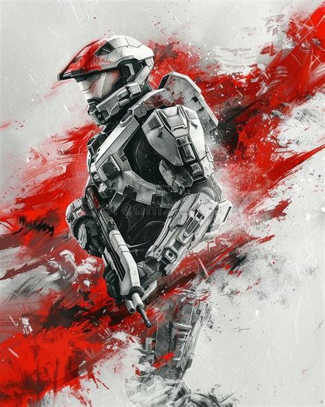 Halo Spartan, in the Style of Minimalist Ink Painting, Frostpunk, White ...