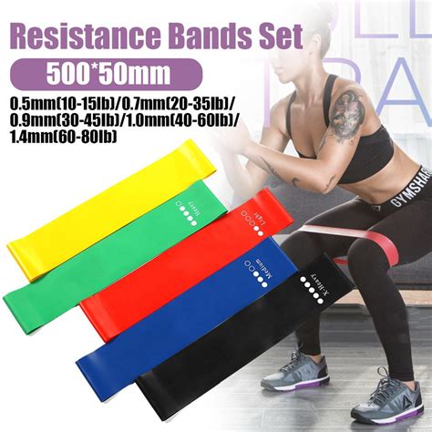 Set Of 5 Natural Latex Workout Bands Resistance Loop Bands Resistance