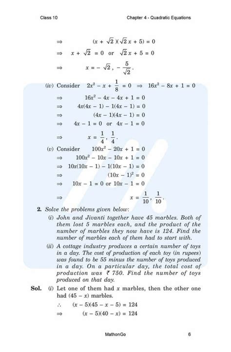 Ncert Solutions For Class 10 Maths Chapter 4 Quadratic Equations Mathongo