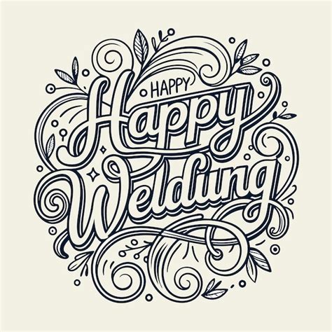 Happy Wedding Hand Lettering With Swirls Premium AI Generated Vector