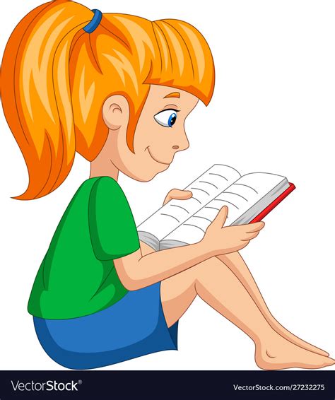 Cartoon Little Girl Reading A Book Royalty Free Vector Image