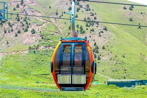 Funicular or Cable Car for Tourists on Green Mountains Background in ...