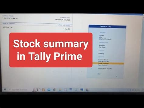 Stock Summary Stock Summary In Tally Prime Youtube