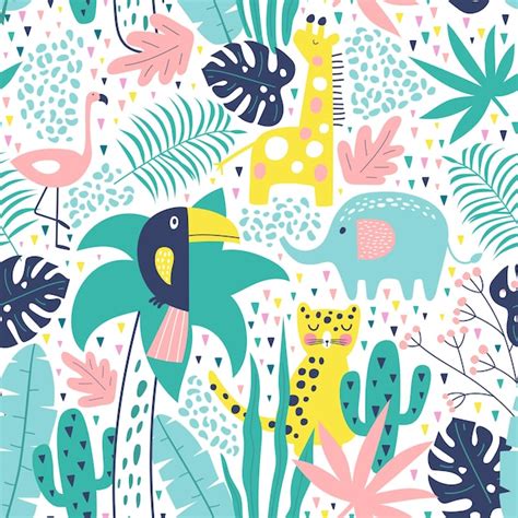 Premium Vector Tropical Seamless Pattern With Toucan Flamingos