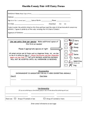 Fillable Online Oneida County Fair H Entry Forms Fax Email Print