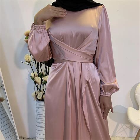 6345 Arabic Silk Muslim Dresses Abaya In Dubai Islamic Clothing For