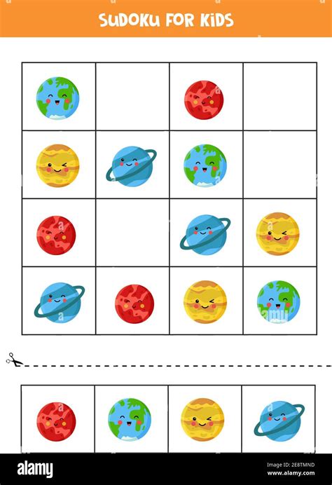 Espacio Sudoku Para Niños Preescolares Juego Lógico Con Planetas Del Sistema Solar Kawaii