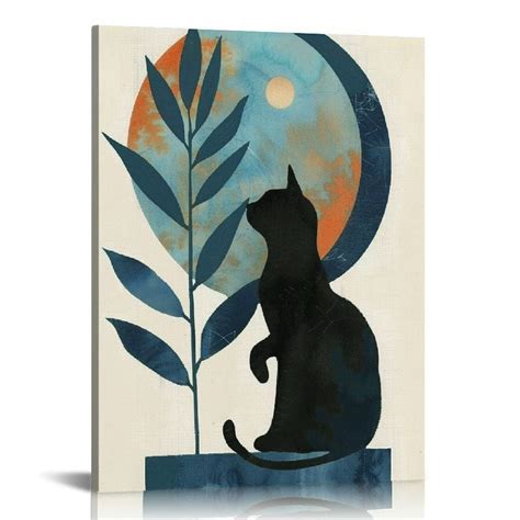 Shiartex Cat Wall Art Prints Decor Cute Black Cat Sun Blue Wall