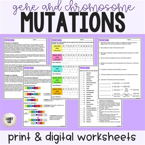 Mutations Reading Comprehension Worksheets Laney Lee