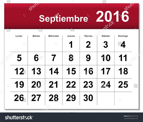 Spanish Version September 2016 Calendar Stock Illustration 358179128