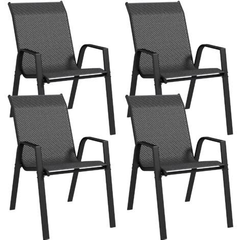 Lot De 4 Chaises De Jardin Empilables Accoudoirs Design Acier