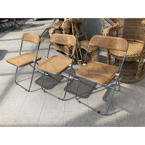 Suite De Chaises Vintage Plia Pour Castelli En Rotin