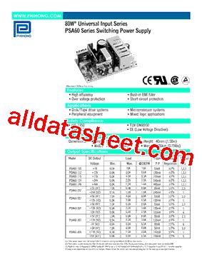 PSA60 202 Datasheet PDF Phihong USA Inc